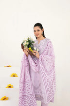03-Piece Embroidered Lawn Suit & Plain Cotton Trouser | Ready To Wear