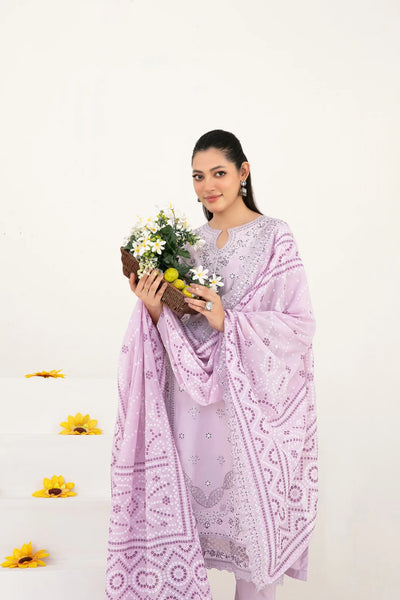 03-Piece Embroidered Lawn Suit & Plain Cotton Trouser | Ready To Wear