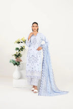 03-Piece Embroidered Lawn Suit & Plain Cotton Trouser | Ready To Wear