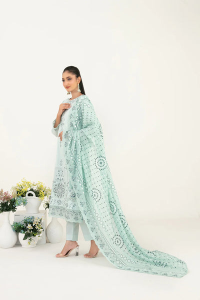 03-Piece Embroidered Lawn Suit & Plain Cotton Trouser | Ready To Wear