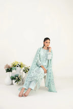 03-Piece Embroidered Lawn Suit & Plain Cotton Trouser | Ready To Wear