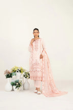 03-Piece Embroidered Lawn Suit & Plain Cotton Trouser | Ready To Wear