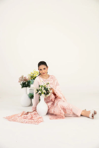 03-Piece Embroidered Lawn Suit & Plain Cotton Trouser | Ready To Wear