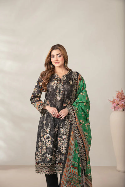 03-Piece Embroidered Printed Lawn Shirt With Cotton Trouser | Ready To Wear