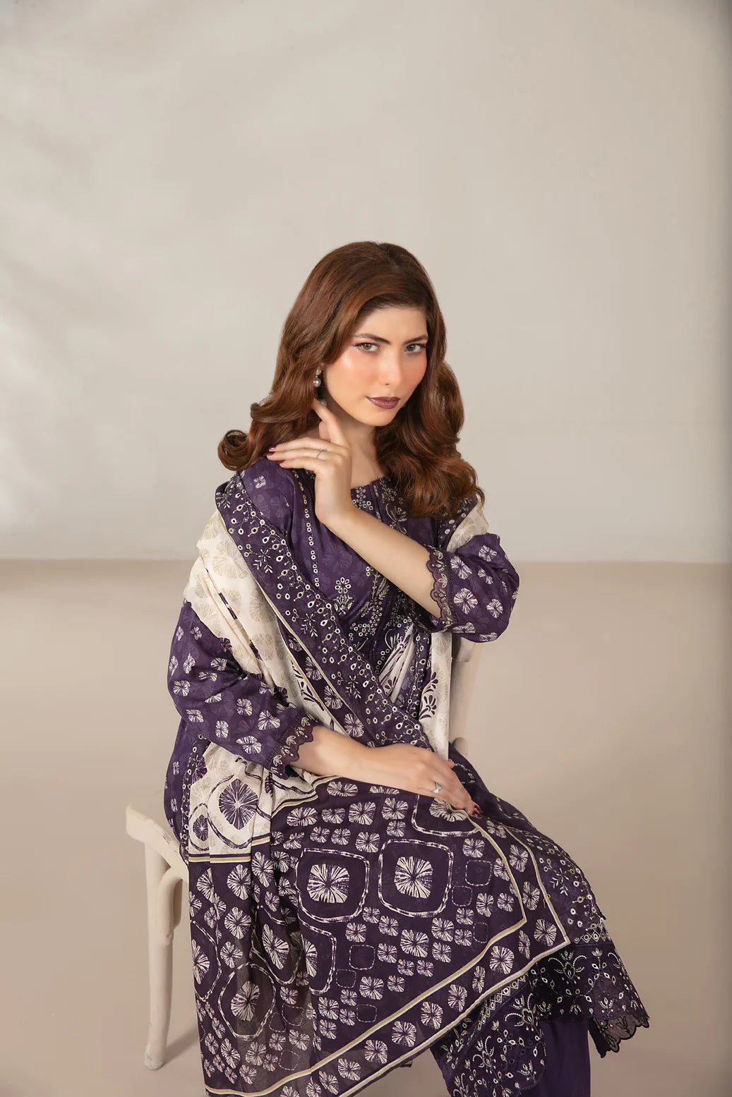 03-Piece Embroidered Printed Lawn Shirt With Cotton Trouser | Ready To Wear