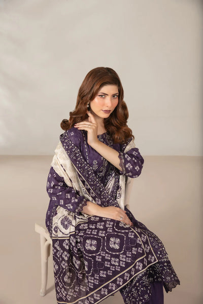 03-Piece Embroidered Printed Lawn Shirt With Cotton Trouser | Ready To Wear