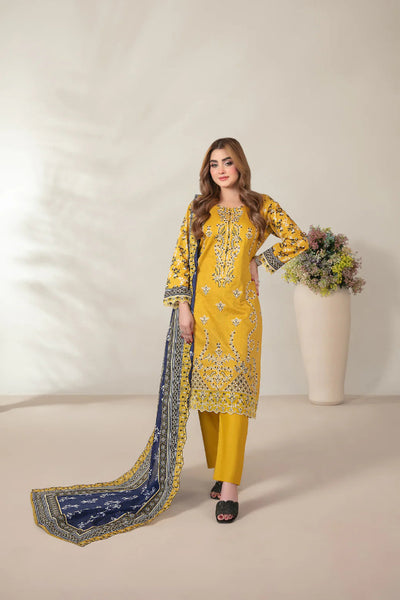 03-Piece Embroidered Printed Lawn Shirt With Cotton Trouser | Ready To Wear