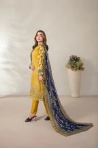 03-Piece Embroidered Printed Lawn Shirt With Cotton Trouser | Ready To Wear