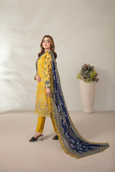 03-Piece Embroidered Printed Lawn Shirt With Cotton Trouser | Ready To Wear