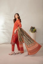 03-Piece Embroidered Printed Lawn Shirt With Cotton Trouser | Ready To Wear