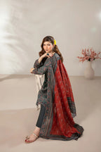 03-Piece Embroidered Printed Lawn Shirt With Cotton Trouser | Ready To Wear