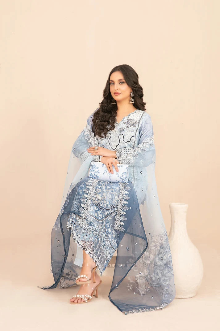 Naqsh -  Embroidered Organza Suit with Plain Trouser - Ready to Wear