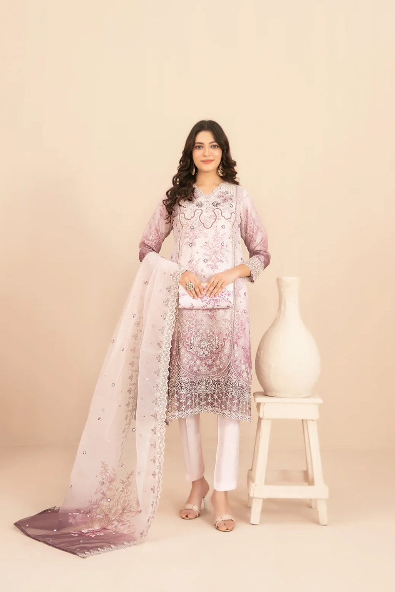 Naqsh -  Embroidered Organza Suit with Plain Trouser - Ready to Wear