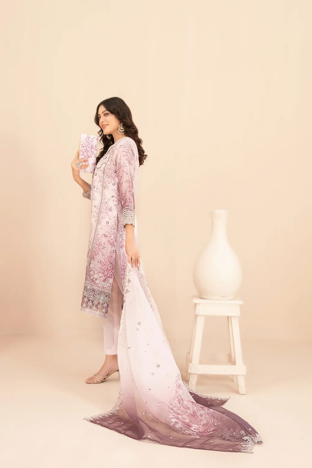 Naqsh -  Embroidered Organza Suit with Plain Trouser - Ready to Wear