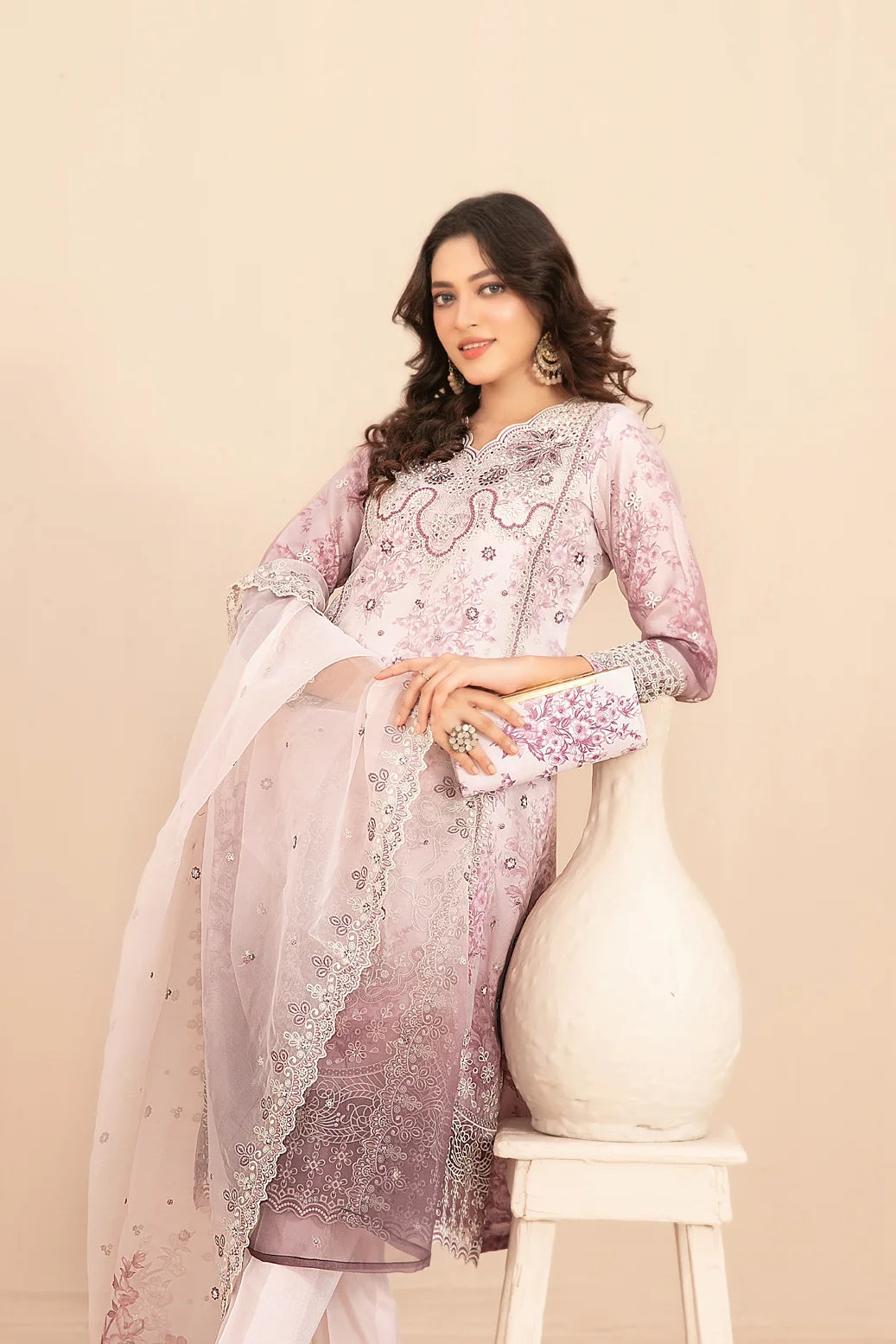 Naqsh -  Embroidered Organza Suit with Plain Trouser - Ready to Wear