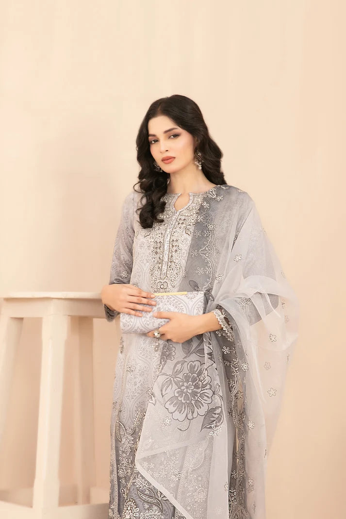 Naqsh -  Embroidered Organza Suit with Plain Trouser - Ready to Wear