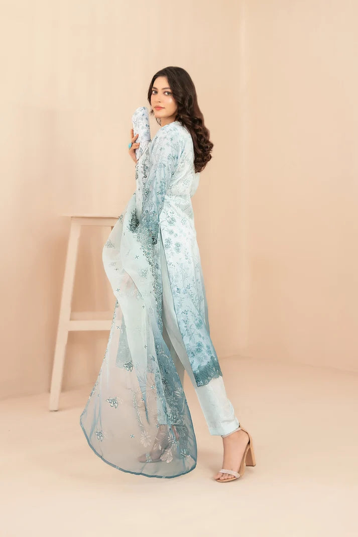 Naqsh -  Embroidered Organza Suit with Plain Trouser - Ready to Wear