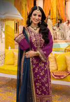 Grape Purple & Antique Gold: Embroidered Chiffon Suit