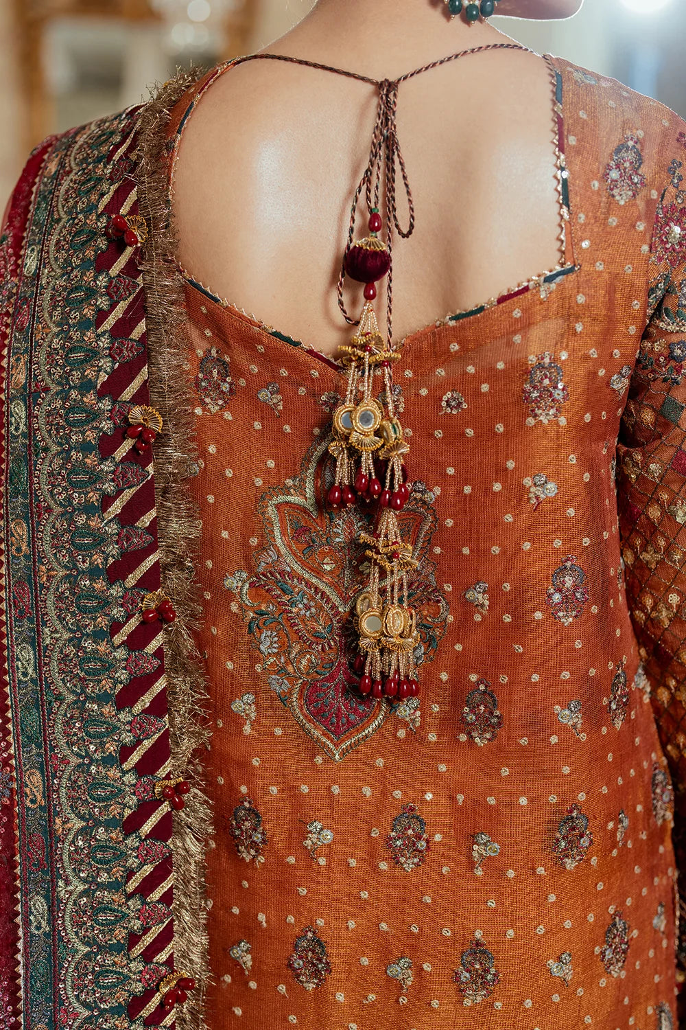 Rust Orange & Deep Maroon: Embroidered Chiffon Suit | Ready To Wear