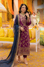Grape Purple & Antique Gold: Embroidered Chiffon Suit