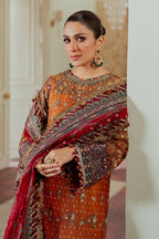 Rust Orange & Deep Maroon: Embroidered Chiffon Suit | Ready To Wear
