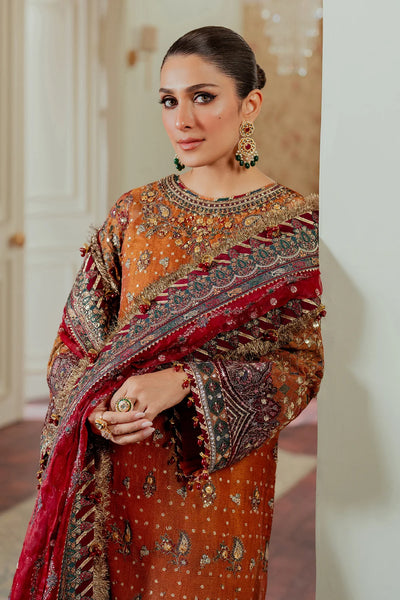 Rust Orange & Deep Maroon: Embroidered Chiffon Suit | Ready To Wear