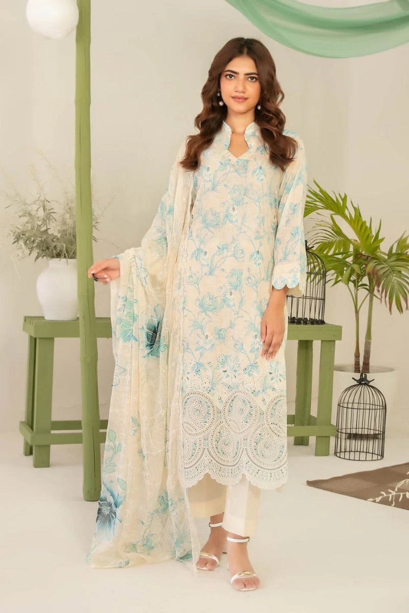 03-Piece Printed Lawn Suit With Chiffon Dupatta | Ready To Wear