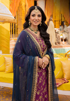 Grape Purple & Antique Gold: Embroidered Chiffon Suit