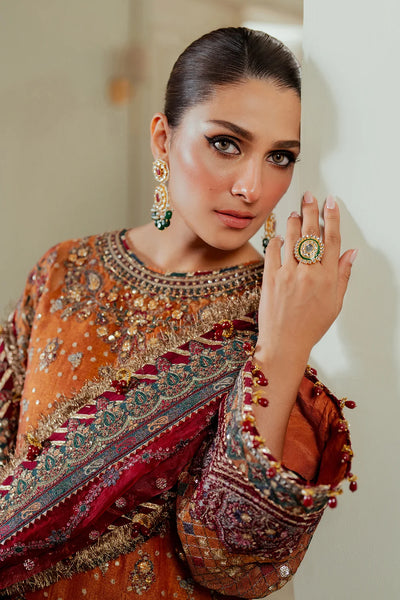 Rust Orange & Deep Maroon: Embroidered Chiffon Suit | Ready To Wear