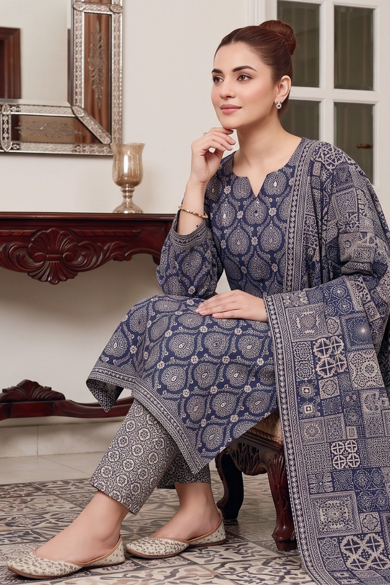 Zanzar 3 Pcs Stitched Rotary Printed Lawn Suit with Printed Lawn Dupatta | Ready To Wear