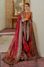 Rust Orange & Deep Maroon: Embroidered Chiffon Suit | Ready To Wear