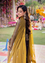 Deep Plum & Olive Gold: Embroidered Chiffon Suit | Ready To Wear