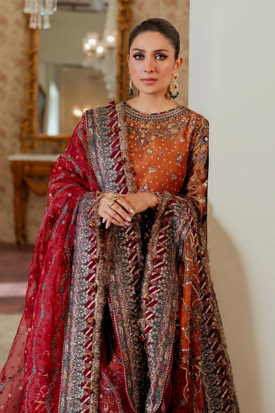 Rust Orange & Deep Maroon: Embroidered Chiffon Suit | Ready To Wear