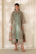 Sage Green & Dusty Rose Accent: Embroidered Chiffon Suit | Read To Wear