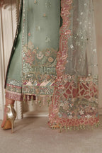 Sage Green & Dusty Rose Accent: Embroidered Chiffon Suit | Read To Wear