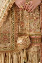 Champagne Gold & Soft Coral: Embroidered Bridal Chiffon Suit | Ready To Wear