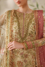 Champagne Gold & Soft Coral: Embroidered Bridal Chiffon Suit | Ready To Wear