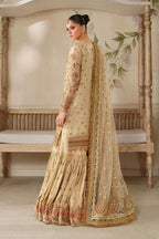 Champagne Gold & Soft Coral: Embroidered Bridal Chiffon Suit | Ready To Wear