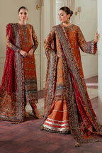 Rust Orange & Deep Maroon: Embroidered Chiffon Suit | Ready To Wear