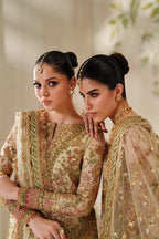 Champagne Gold & Soft Coral: Embroidered Bridal Chiffon Suit | Ready To Wear