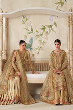 Champagne Gold & Soft Coral: Embroidered Bridal Chiffon Suit | Ready To Wear