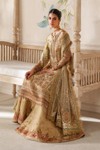 Champagne Gold & Soft Coral: Embroidered Bridal Chiffon Suit | Ready To Wear
