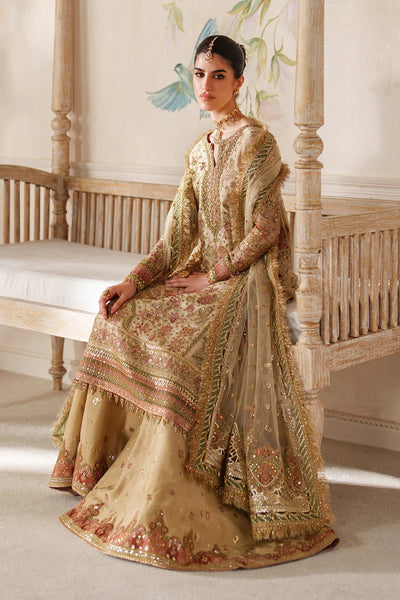 Champagne Gold & Soft Coral: Embroidered Bridal Chiffon Suit | Ready To Wear