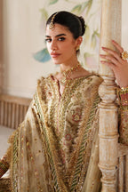Champagne Gold & Soft Coral: Embroidered Bridal Chiffon Suit | Ready To Wear