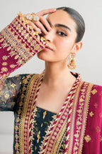 Teal & Burgundy: Embroidered Chiffon Suit | Ready To Wear