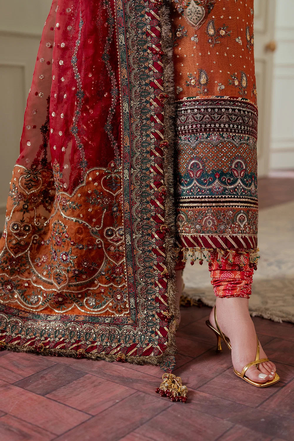Rust Orange & Deep Maroon: Embroidered Chiffon Suit | Ready To Wear