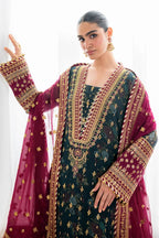 Teal & Burgundy: Embroidered Chiffon Suit | Ready To Wear