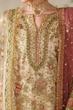 Champagne Gold & Soft Coral: Embroidered Bridal Chiffon Suit | Ready To Wear