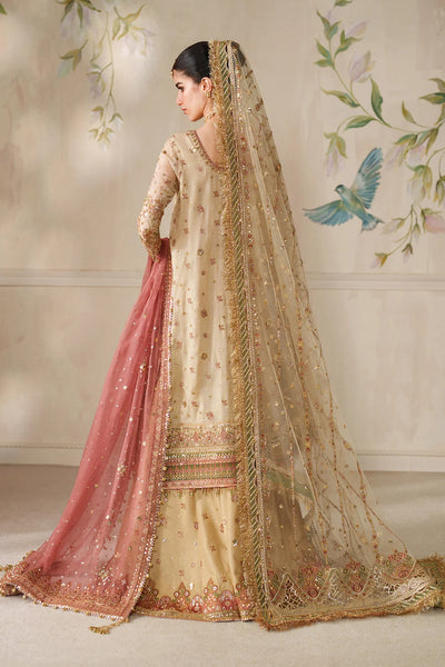 Champagne Gold & Soft Coral: Embroidered Bridal Chiffon Suit | Ready To Wear