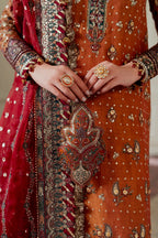 Rust Orange & Deep Maroon: Embroidered Chiffon Suit | Ready To Wear